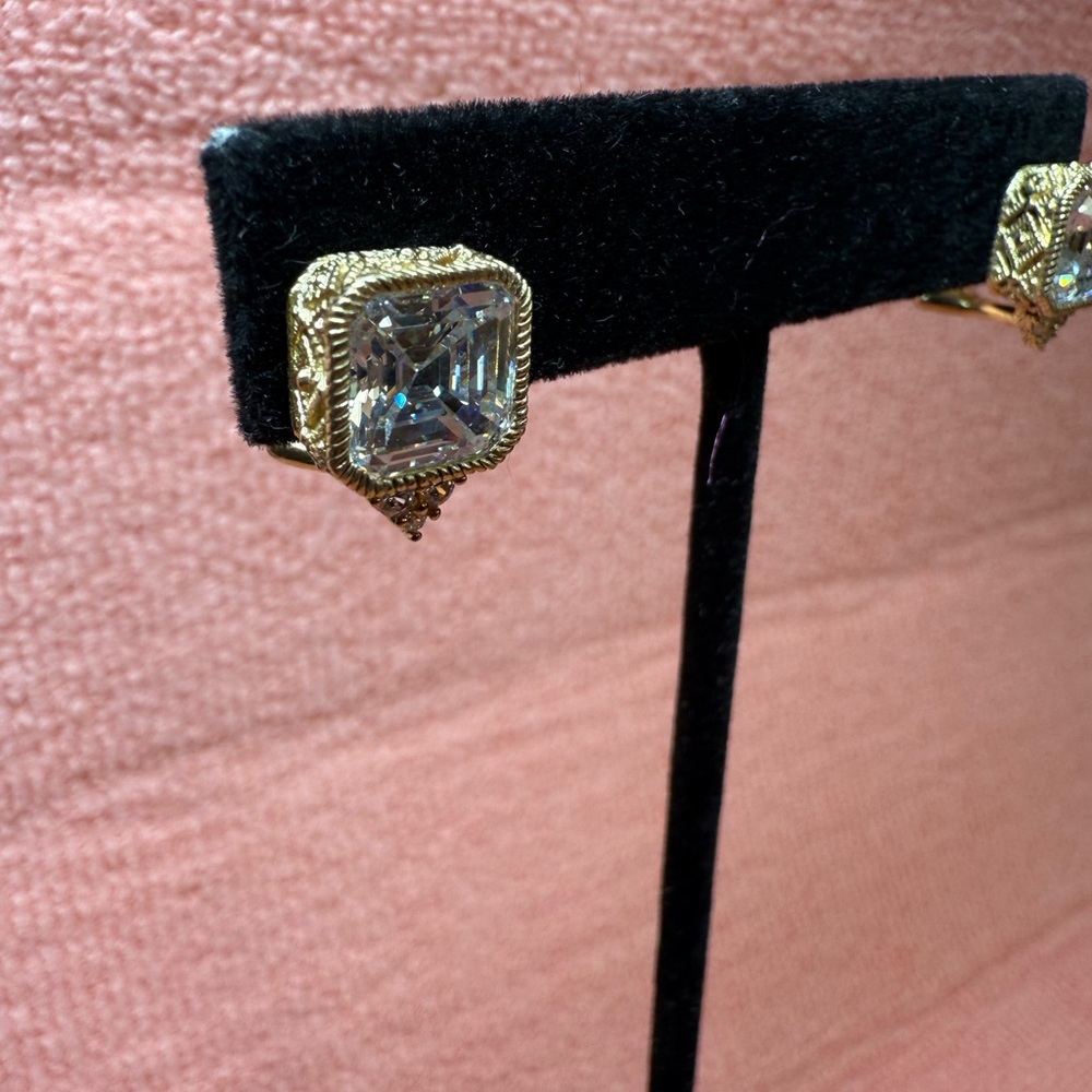 Judith Ripka Brand new 14kt Gold over Sterling Silver Square Stud Earrings - Picture 2 of 5